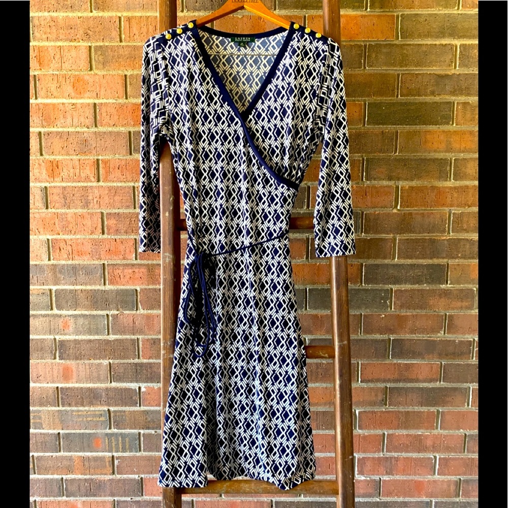 LIKE NEW Lauren Ralph Lauren Navy Faux Wrap Dress